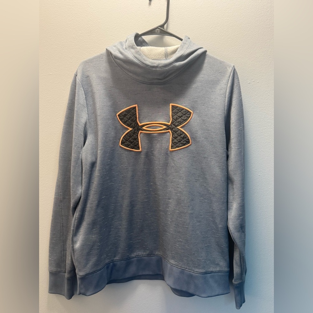 Under Armour Heathered Blue Hoodie with Quilted Orange Logo